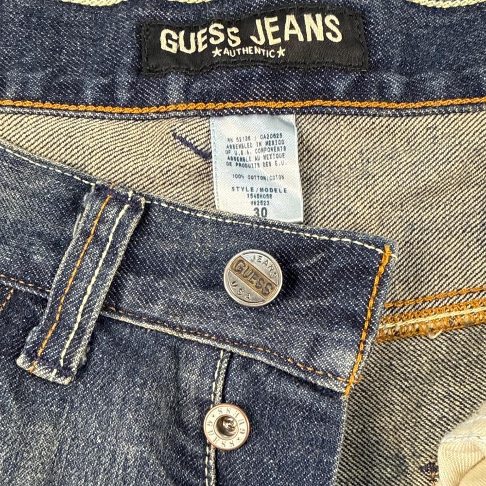Guess Jeans Mens 30 Blue Denim Straight Leg Button Fly Distressed - Picture 2 of 8